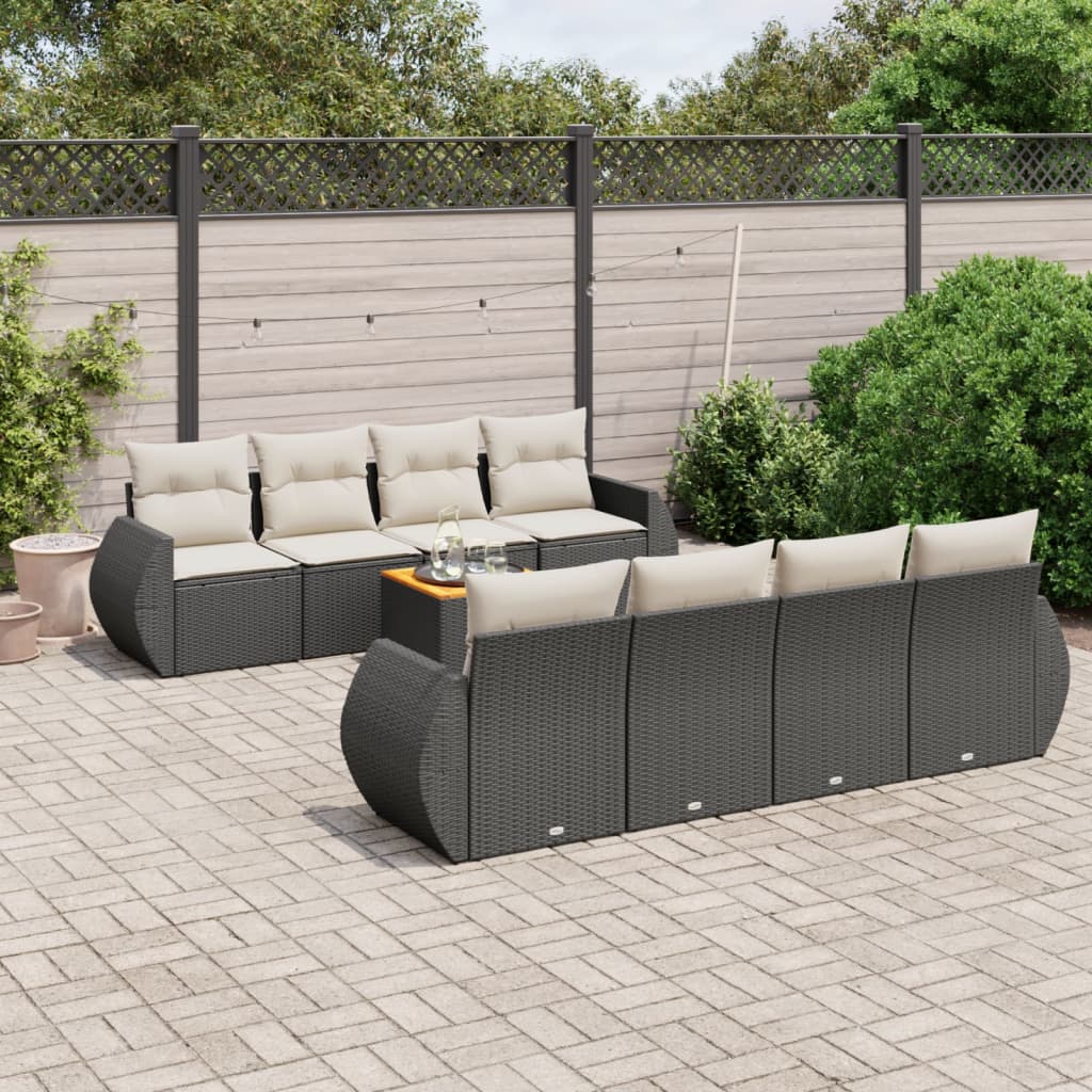 9-tlg. Garten-Sofagarnitur mit Kissen Schwarz Poly Rattan 9-tlg. Garten-Sofagarnitur mit Kissen Schwarz Poly Rattan