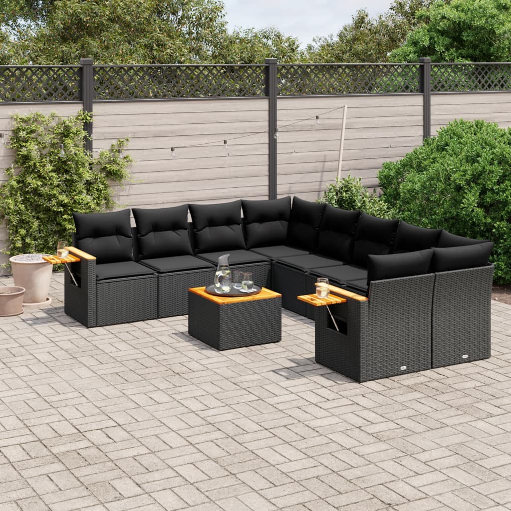 9-tlg. Garten-Sofagarnitur mit Kissen Schwarz Poly Rattan 9-tlg. Garten-Sofagarnitur mit Kissen Schwarz Poly Rattan