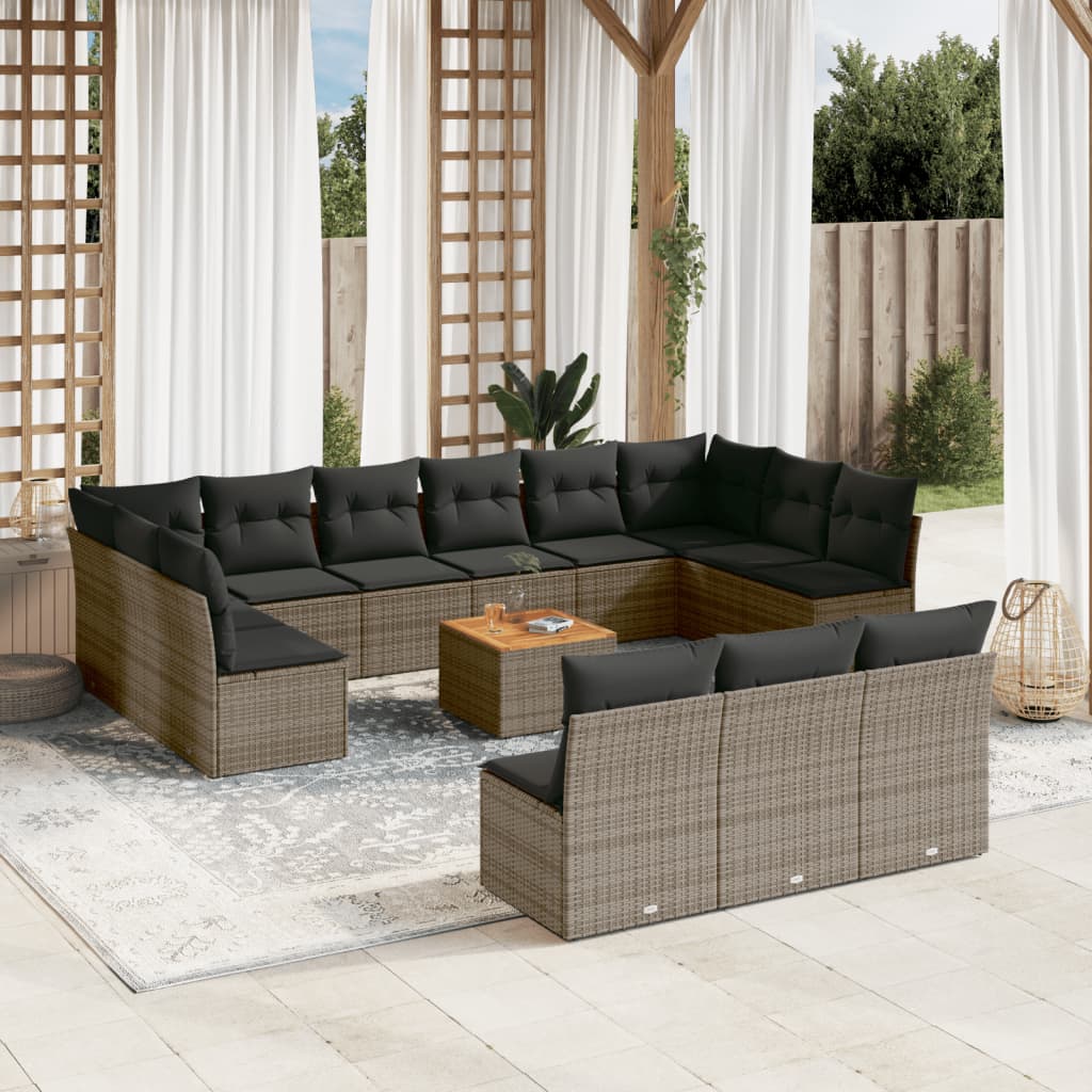 14-tlg. Garten-Sofagarnitur mit Kissen Grau Poly Rattan 14-tlg. Garten-Sofagarnitur mit Kissen Grau Poly Rattan