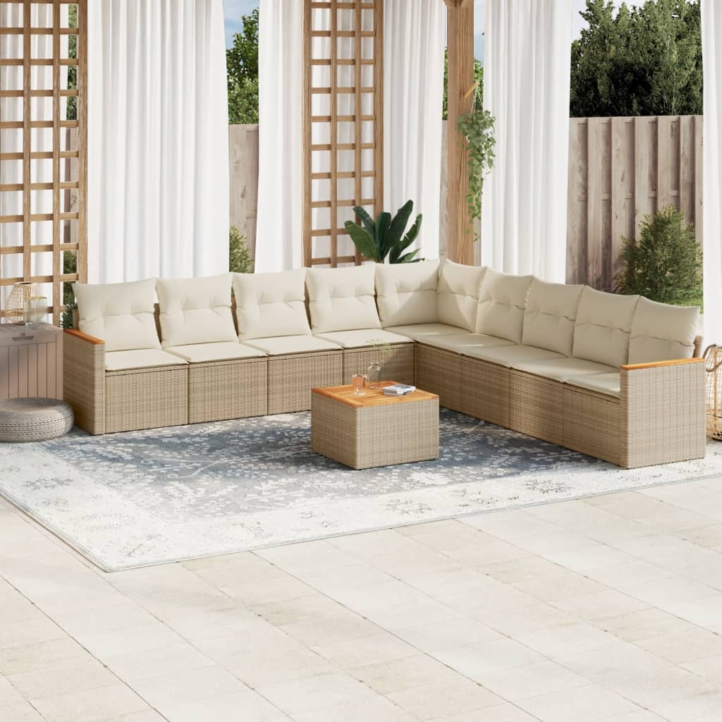 10-tlg. Garten-Sofagarnitur mit Kissen Beige Poly Rattan 10-tlg. Garten-Sofagarnitur mit Kissen Beige Poly Rattan