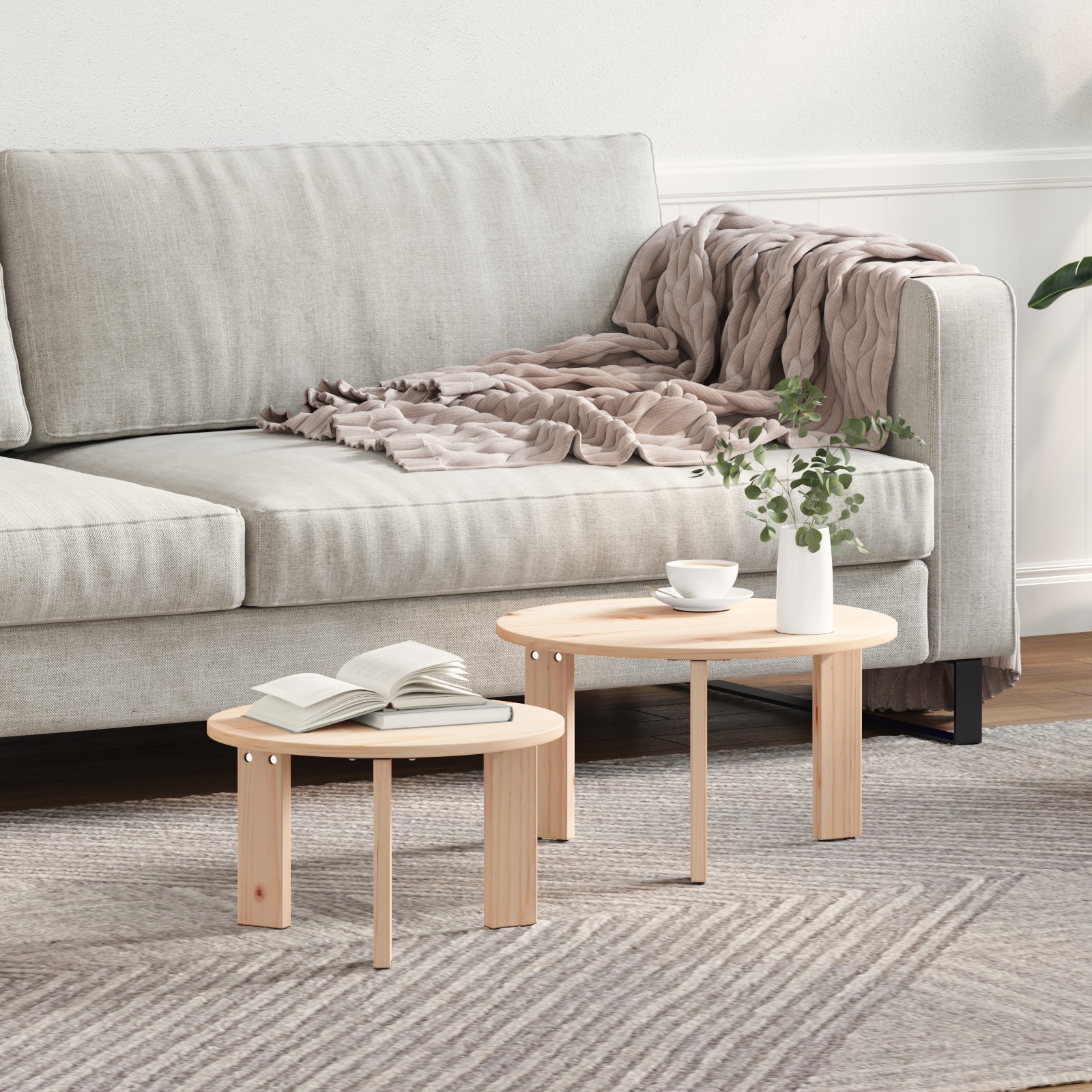 Kaffeetisch Set 2 pcs Natur 47,5 x 47,5 x 27 cm Massivkiefer