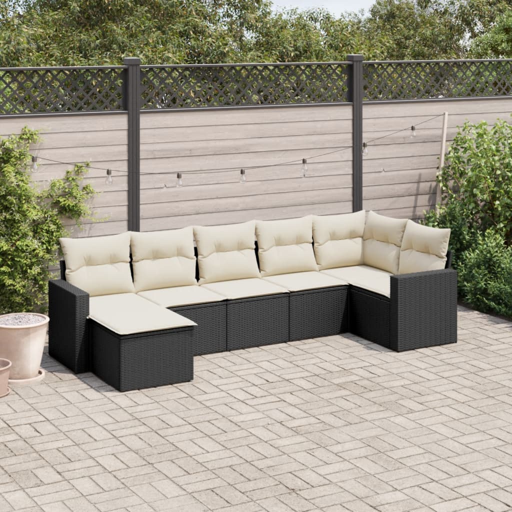 7-tlg. Garten-Sofagarnitur mit Kissen Schwarz Poly Rattan 7-tlg. Garten-Sofagarnitur mit Kissen Schwarz Poly Rattan