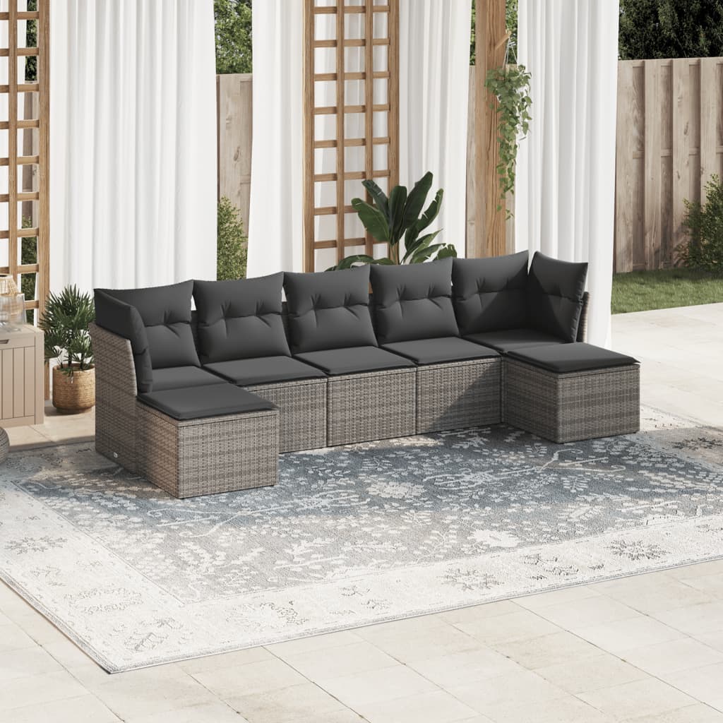 7-tlg. Garten-Sofagarnitur mit Kissen Grau Poly Rattan 7-tlg. Garten-Sofagarnitur mit Kissen Grau Poly Rattan