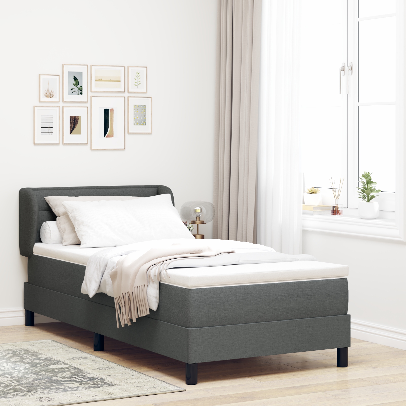 Boxspringbett mit Matratze Dunkelgrau 90x200 cm Stoff