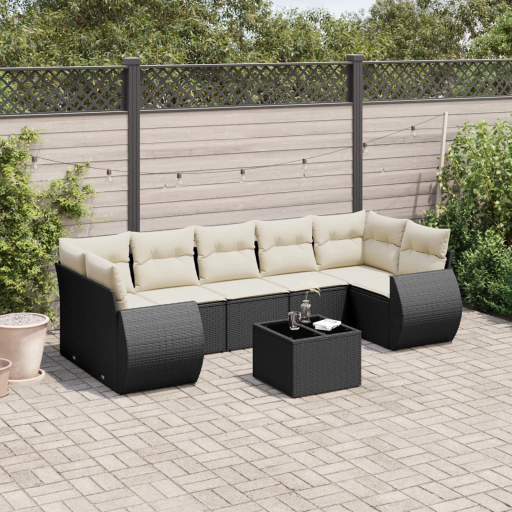 8-tlg. Garten-Sofagarnitur mit Kissen Schwarz Poly Rattan 8-tlg. Garten-Sofagarnitur mit Kissen Schwarz Poly Rattan