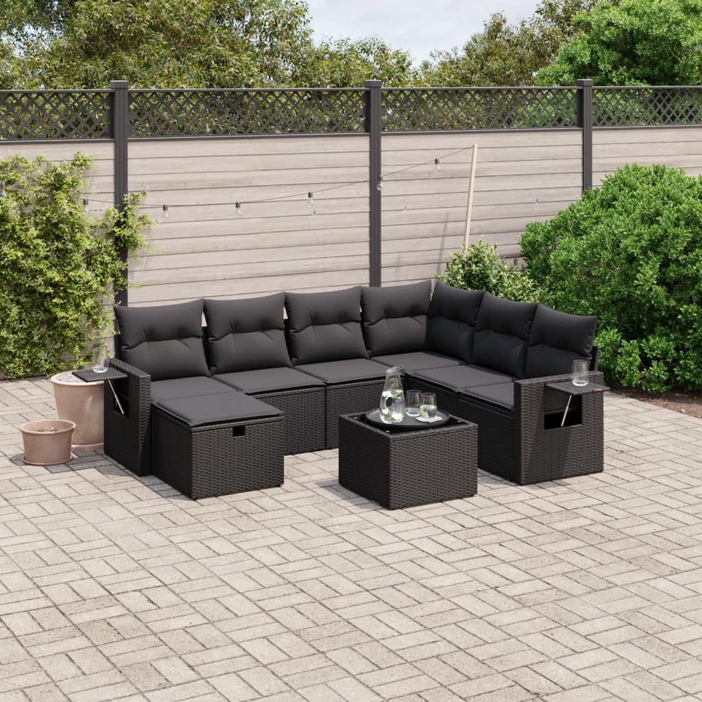 8-tlg. Garten-Sofagarnitur mit Kissen Schwarz Poly Rattan 8-tlg. Garten-Sofagarnitur mit Kissen Schwarz Poly Rattan