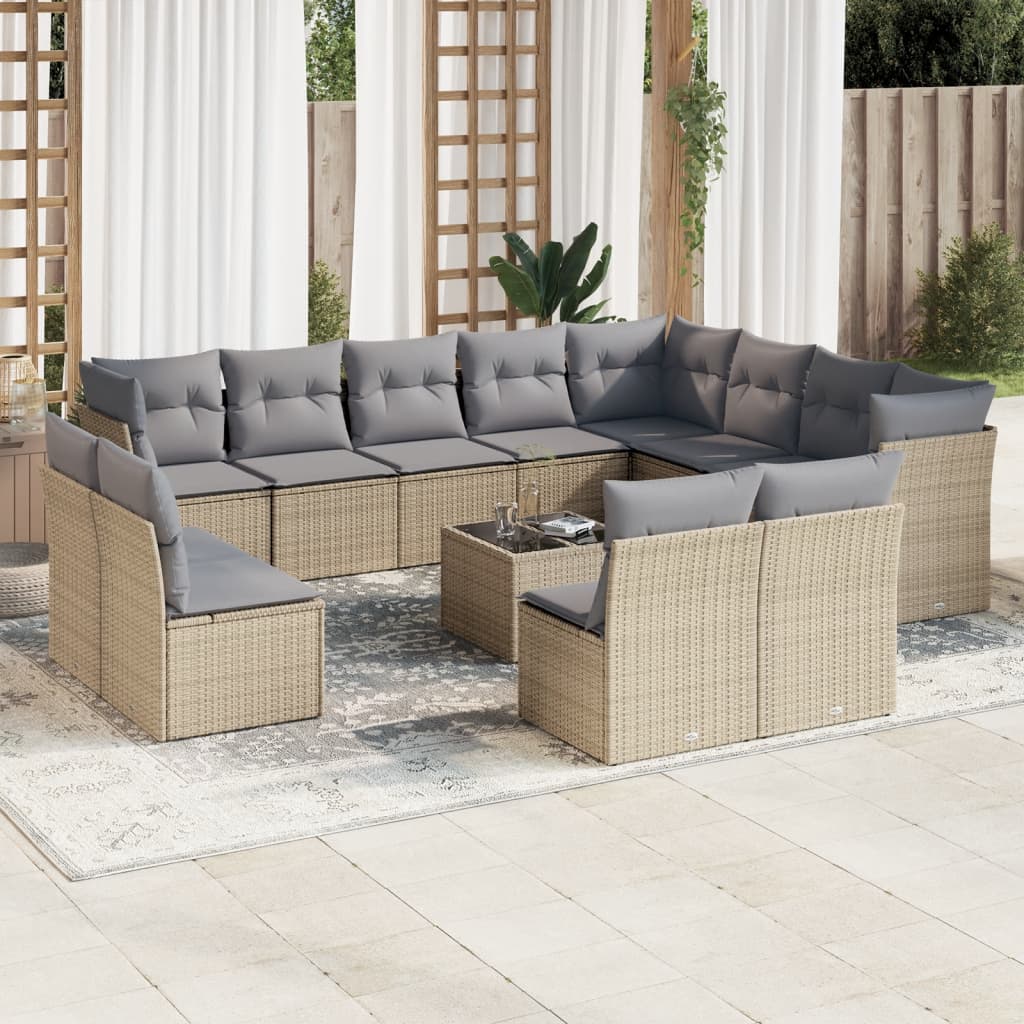 13-tlg. Garten-Sofagarnitur mit Kissen Beige Poly Rattan 13-tlg. Garten-Sofagarnitur mit Kissen Beige Poly Rattan