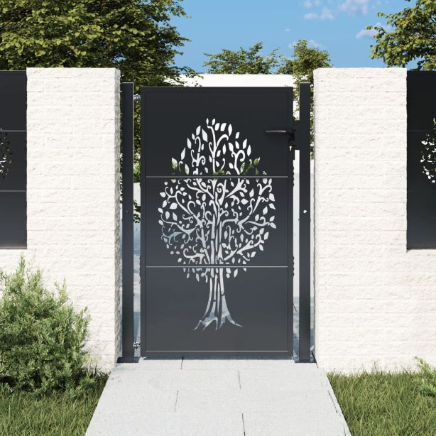 Gartentor Anthrazit 105x130 cm Stahl Baum-Design Gartentor Anthrazit 105x130 cm Stahl Baum-Design