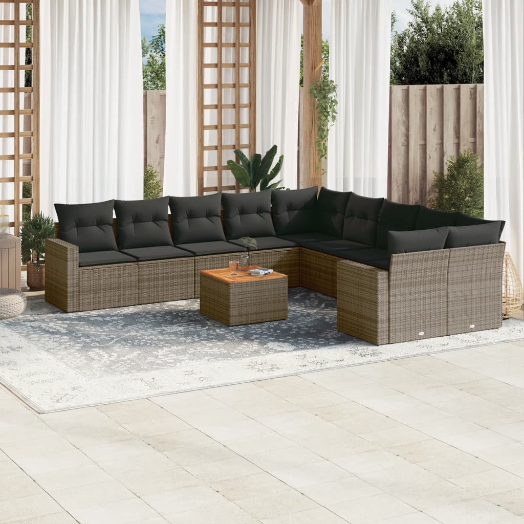 11-tlg. Garten-Sofagarnitur mit Kissen Grau Poly Rattan 11-tlg. Garten-Sofagarnitur mit Kissen Grau Poly Rattan