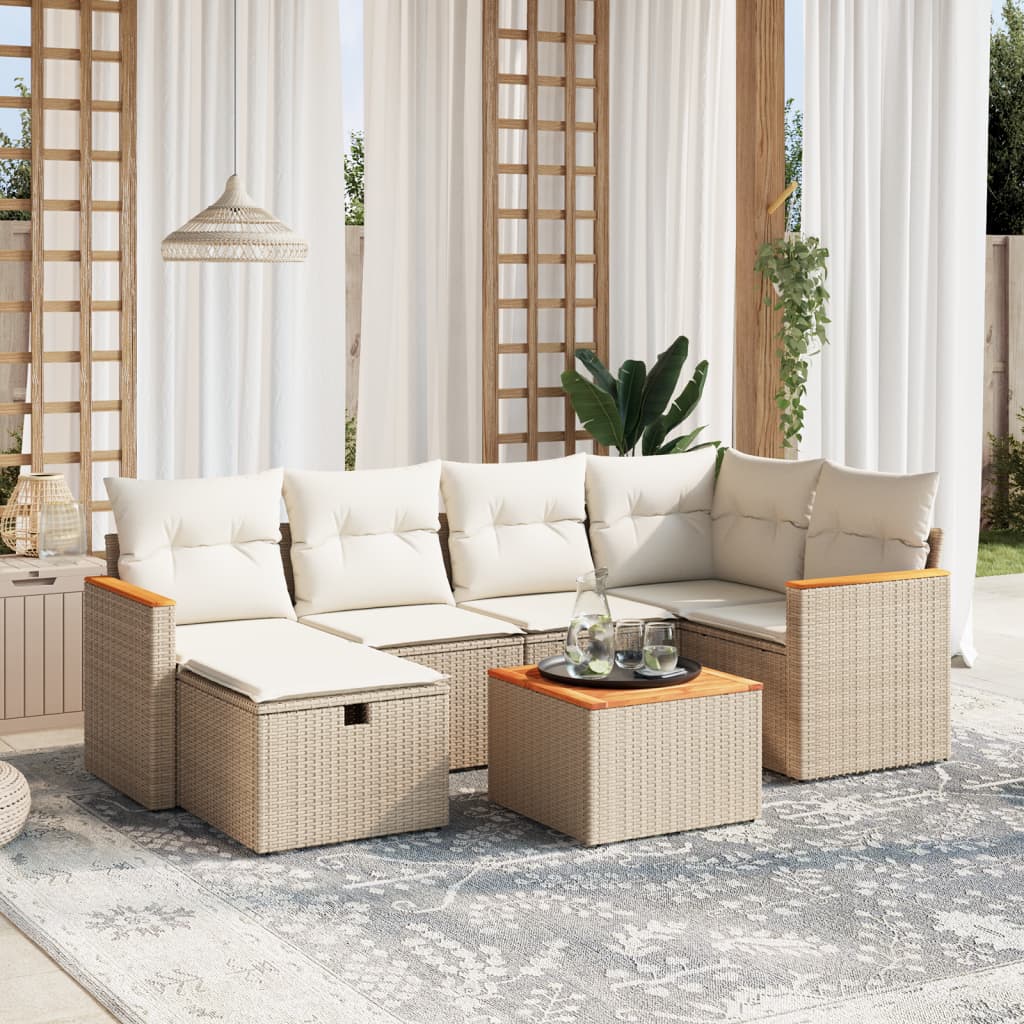 7-tlg. Garten-Sofagarnitur mit Kissen Beige Poly Rattan 7-tlg. Garten-Sofagarnitur mit Kissen Beige Poly Rattan