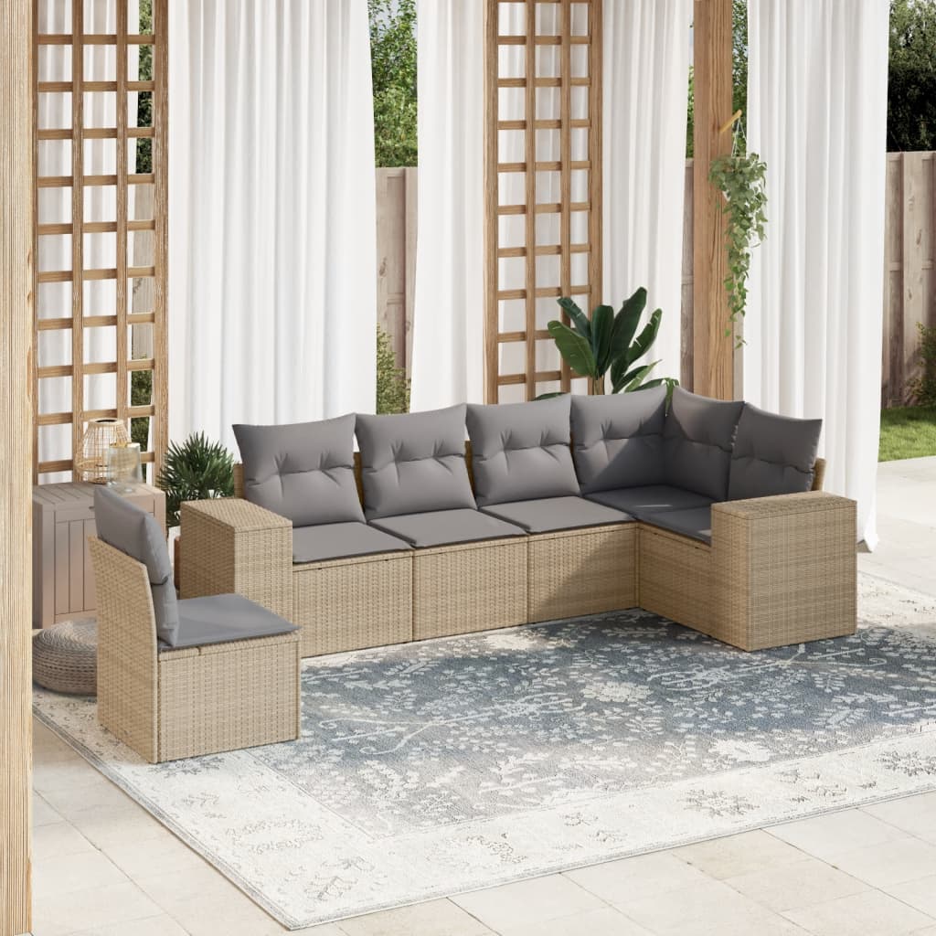 6-tlg. Garten-Sofagarnitur mit Kissen Beige Poly Rattan 6-tlg. Garten-Sofagarnitur mit Kissen Beige Poly Rattan
