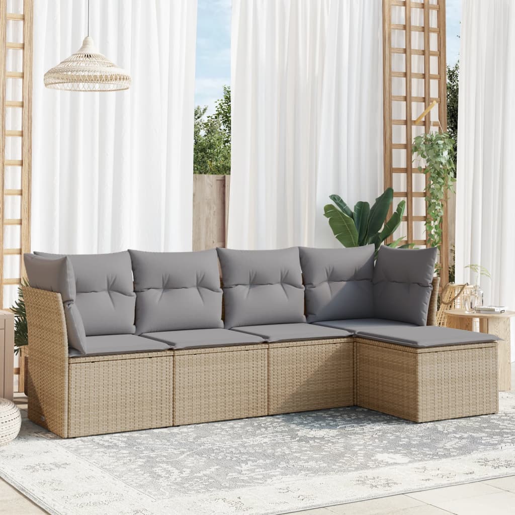 5-tlg. Garten-Sofagarnitur mit Kissen Beige Poly Rattan 5-tlg. Garten-Sofagarnitur mit Kissen Beige Poly Rattan