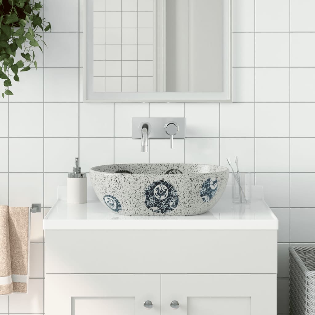 Aufsatzwaschbecken Grau und Blau Oval 47x33x13 cm Keramik Aufsatzwaschbecken Grau und Blau Oval 47x33x13 cm Keramik
