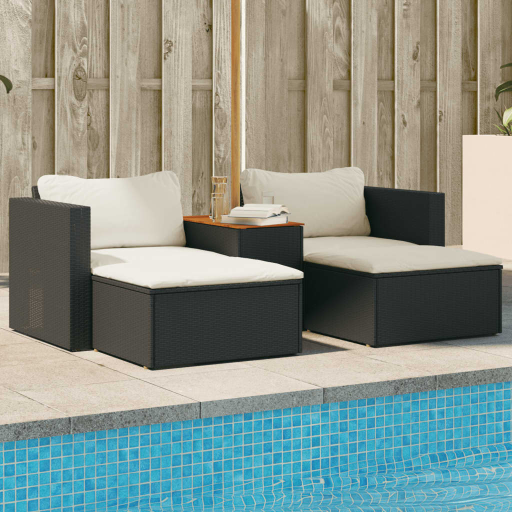 5tlg. Garten-Sofagarnitur mit Kissen Schwarz Poly Rattan Akazie 5tlg. Garten-Sofagarnitur mit Kissen Schwarz Poly Rattan Akazie