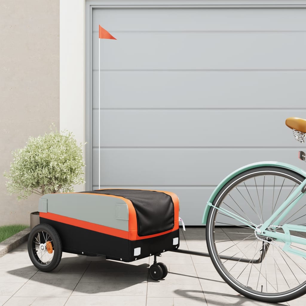 Fahrradanhänger Schwarz und Orange 30 kg Eisen Fahrradanhänger Schwarz und Orange 30 kg Eisen