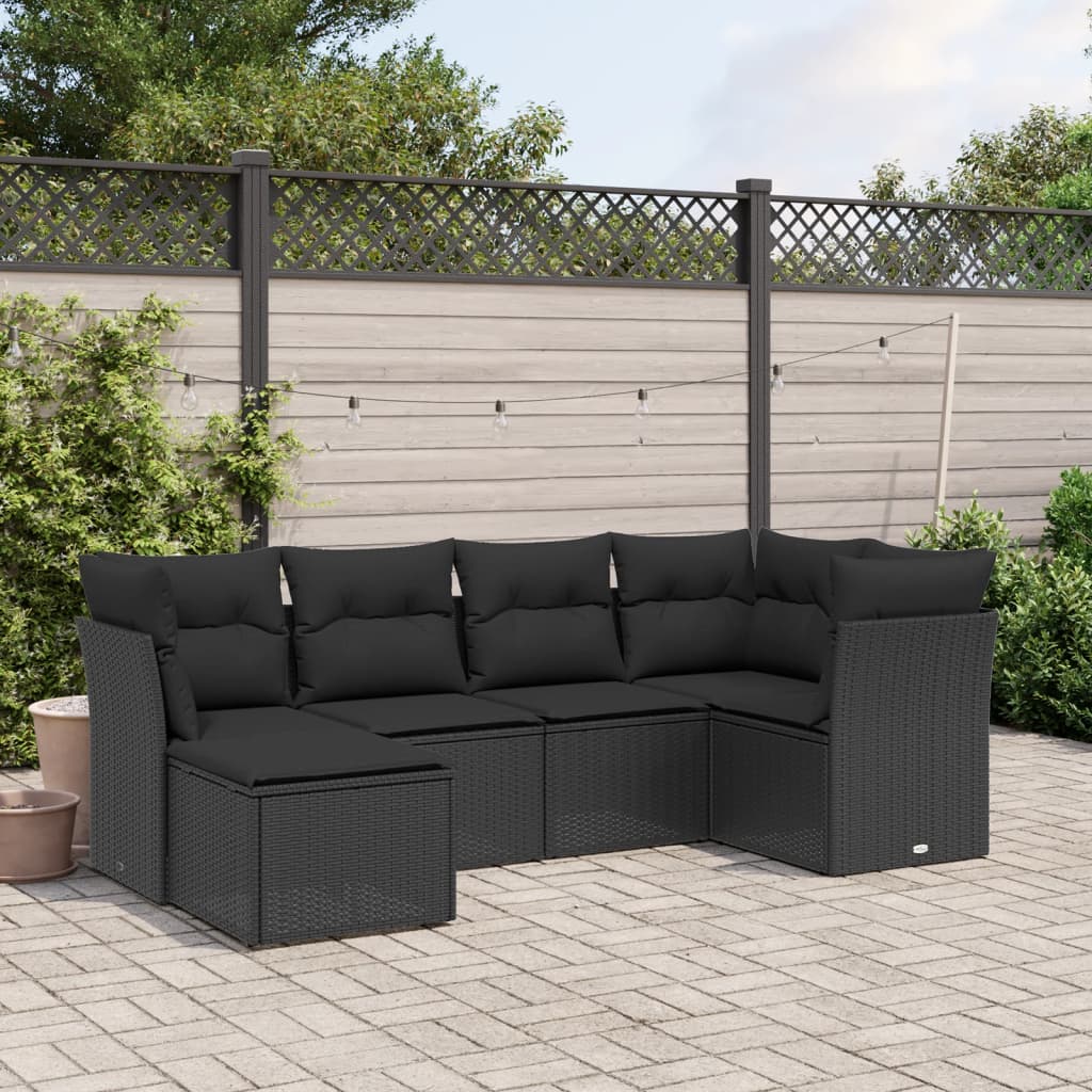 6-tlg. Garten-Sofagarnitur mit Kissen Schwarz Poly Rattan 6-tlg. Garten-Sofagarnitur mit Kissen Schwarz Poly Rattan