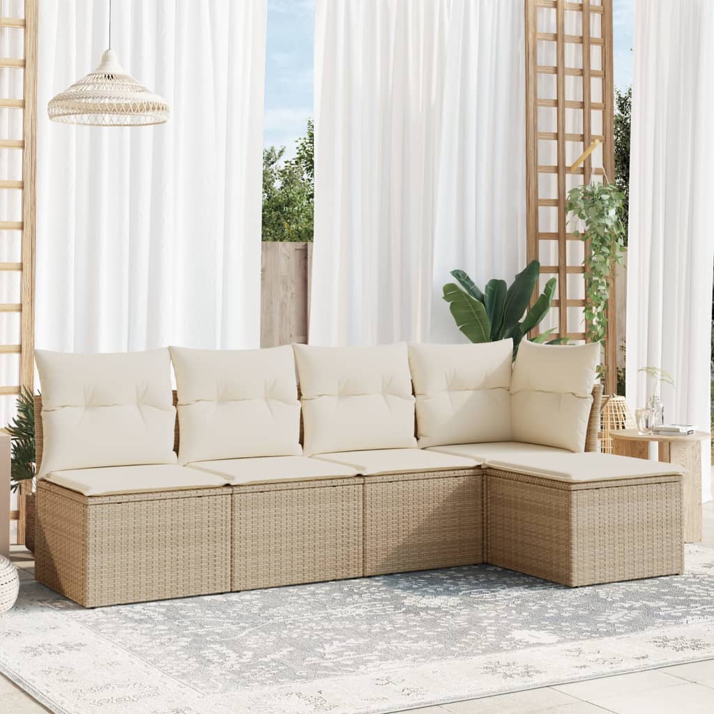 5-tlg. Garten-Sofagarnitur mit Kissen Beige Poly Rattan 5-tlg. Garten-Sofagarnitur mit Kissen Beige Poly Rattan