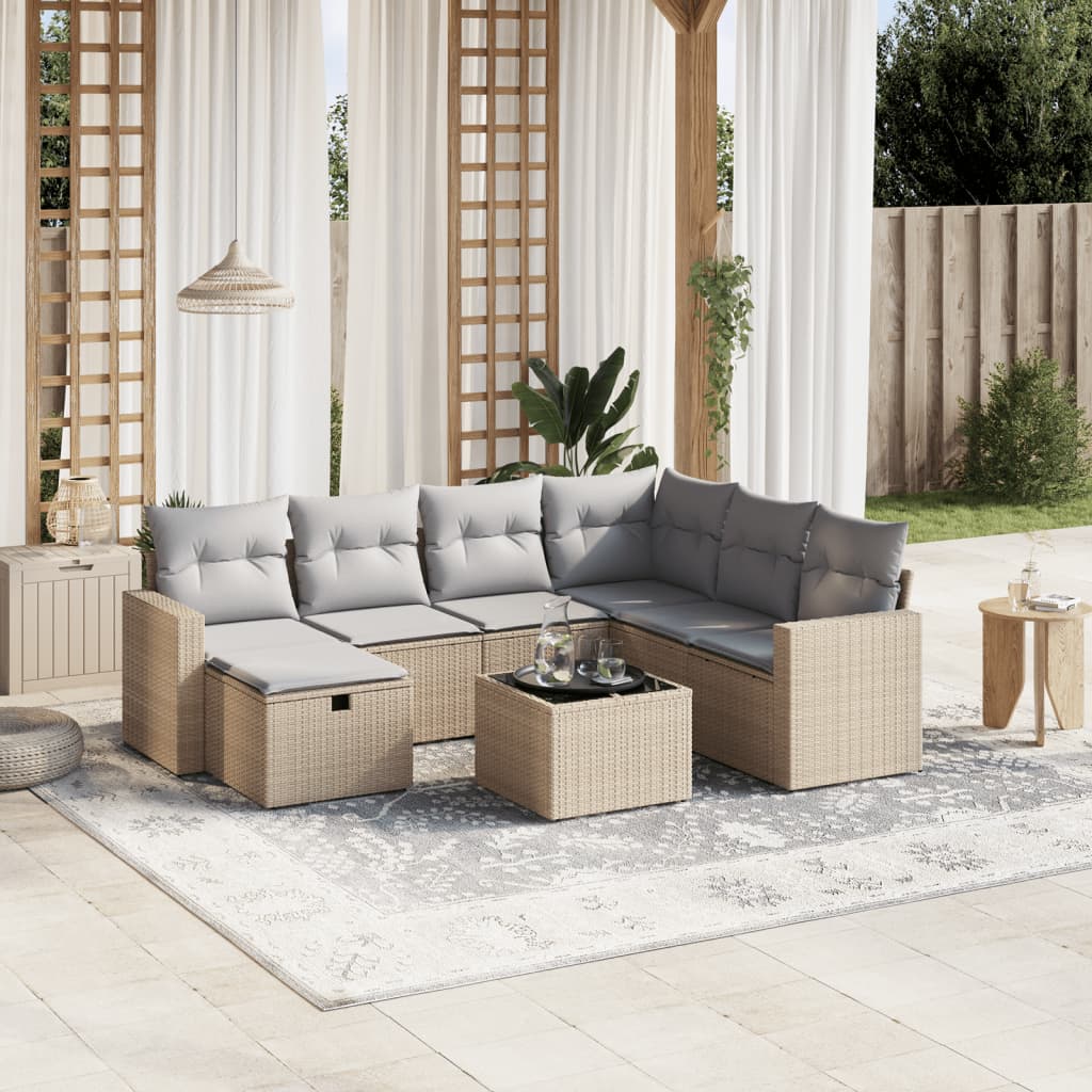 8-tlg. Garten-Sofagarnitur mit Kissen Beige Poly Rattan 8-tlg. Garten-Sofagarnitur mit Kissen Beige Poly Rattan