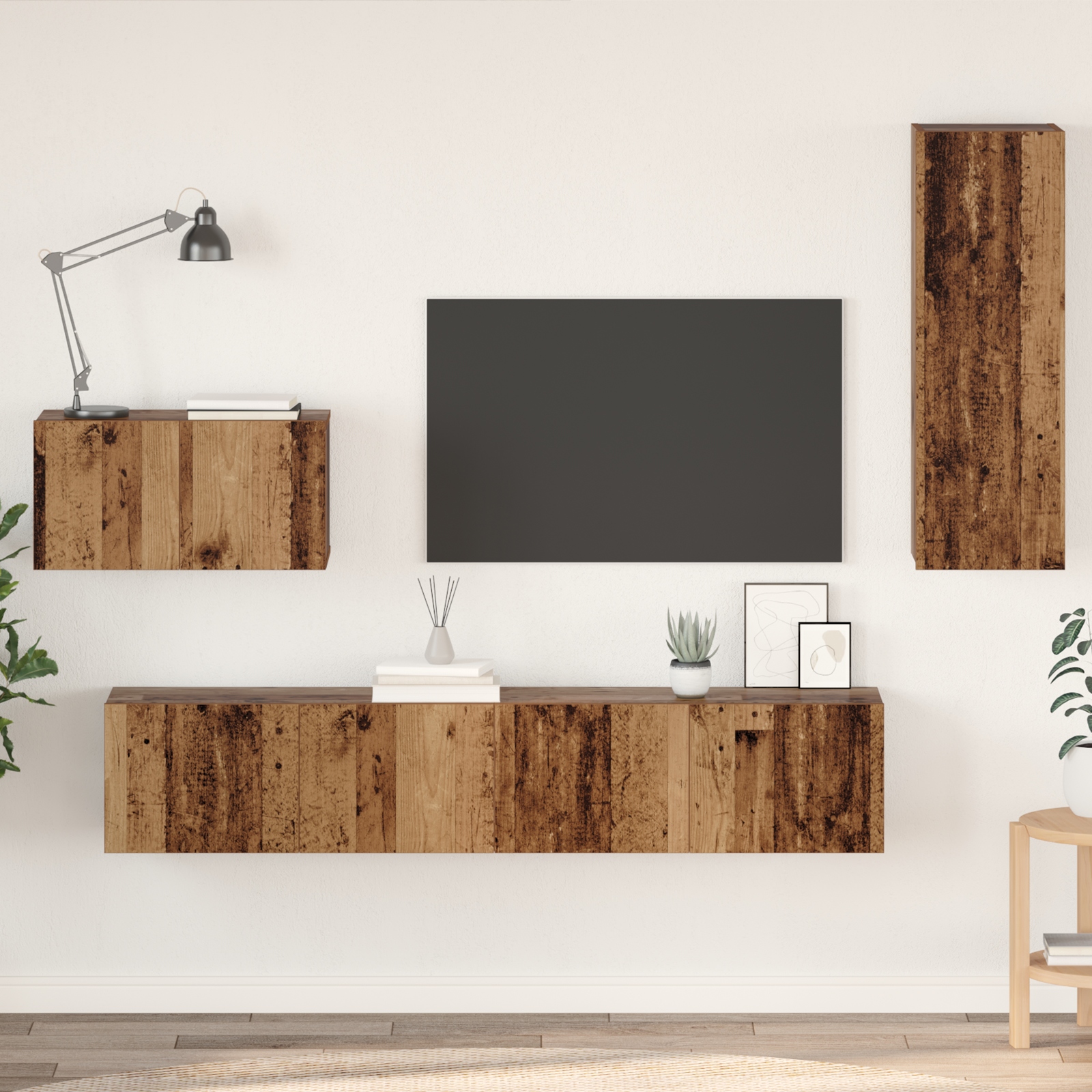 Wand TV Schrank 4 pcs Altes Holz Mittel Furnierspanplatte Wand TV Schrank 4 pcs Altes Holz Mittel Furnierspanplatte