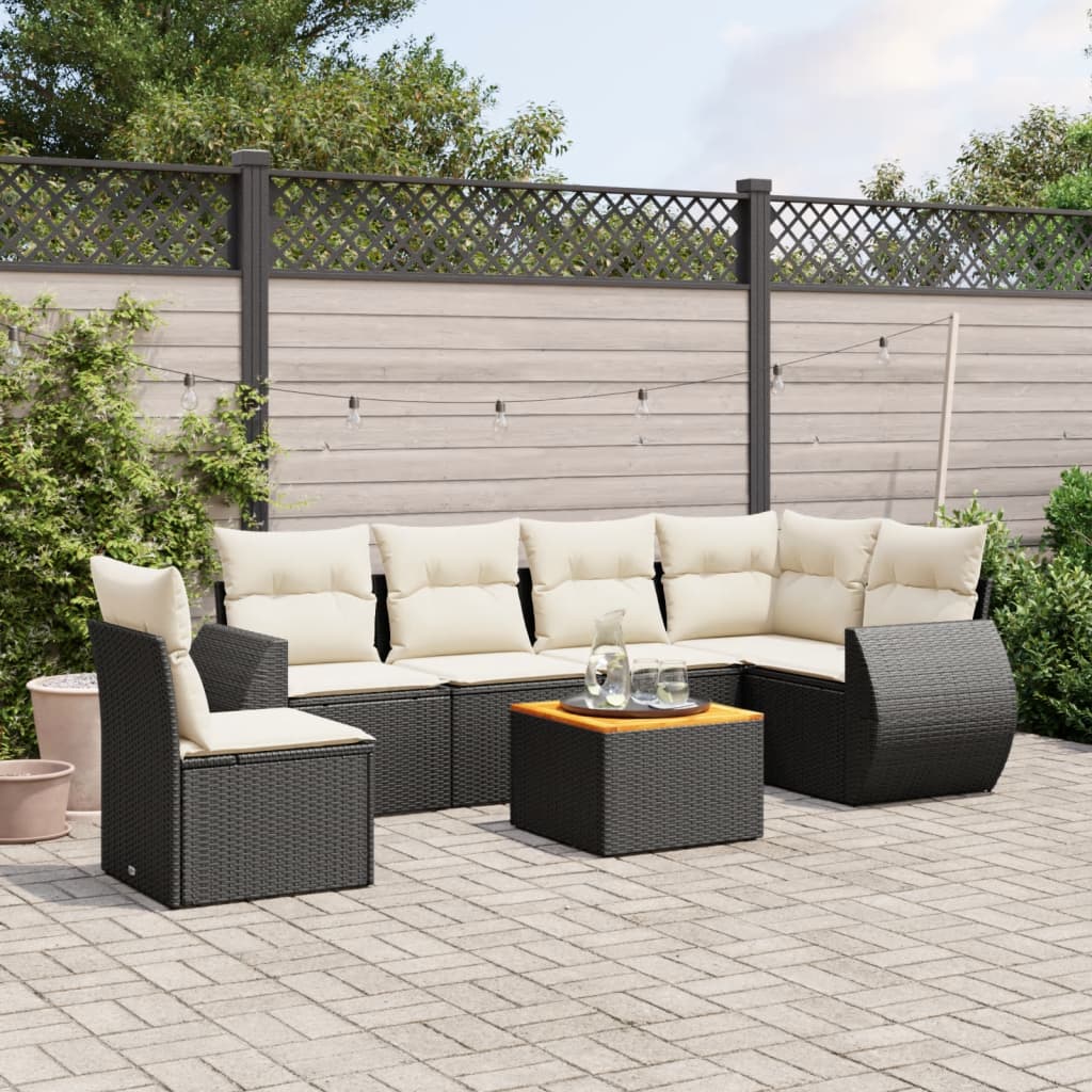 7-tlg. Garten-Sofagarnitur mit Kissen Schwarz Poly Rattan 7-tlg. Garten-Sofagarnitur mit Kissen Schwarz Poly Rattan