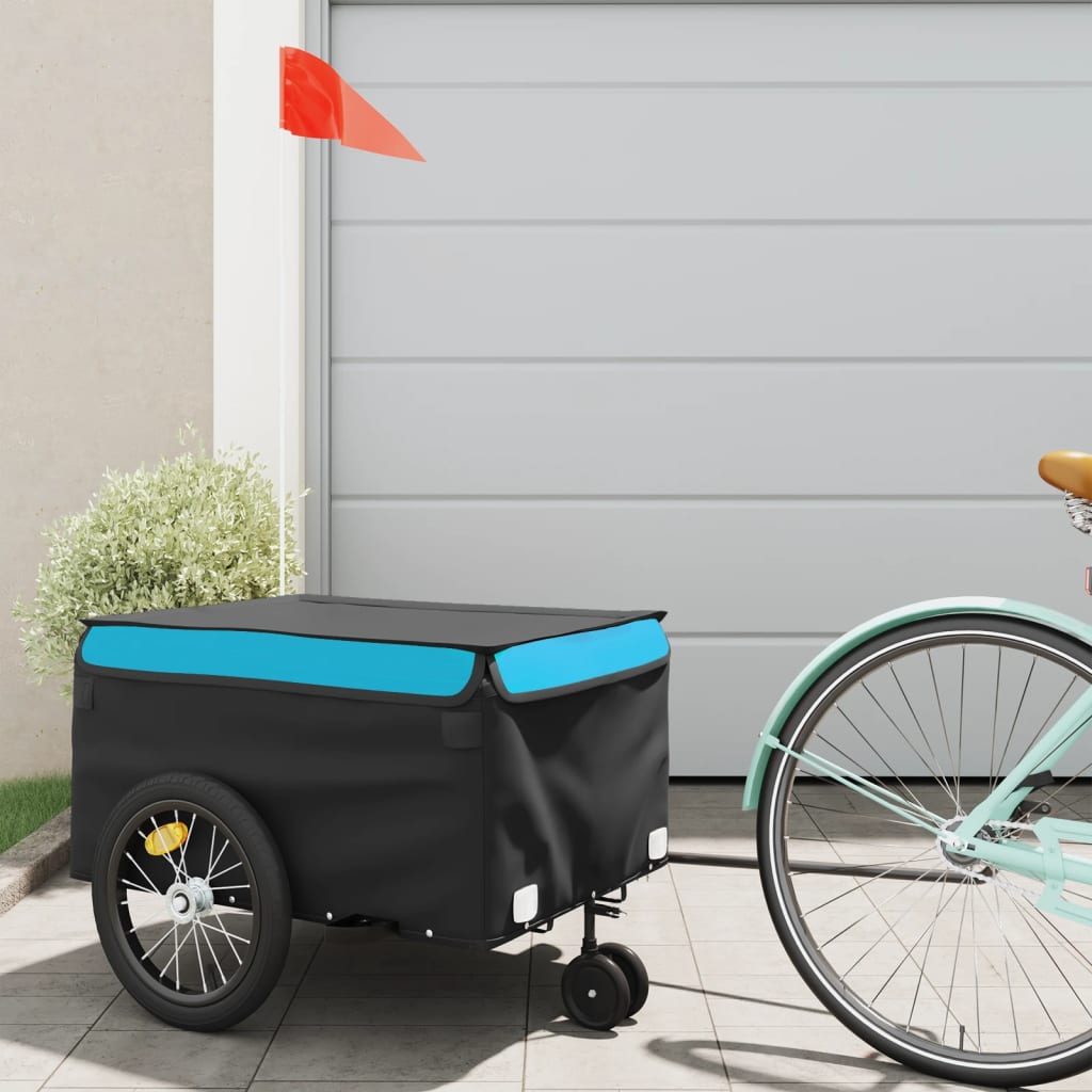 Fahrradanhänger Schwarz und Blau 45 kg Eisen Fahrradanhänger Schwarz und Blau 45 kg Eisen
