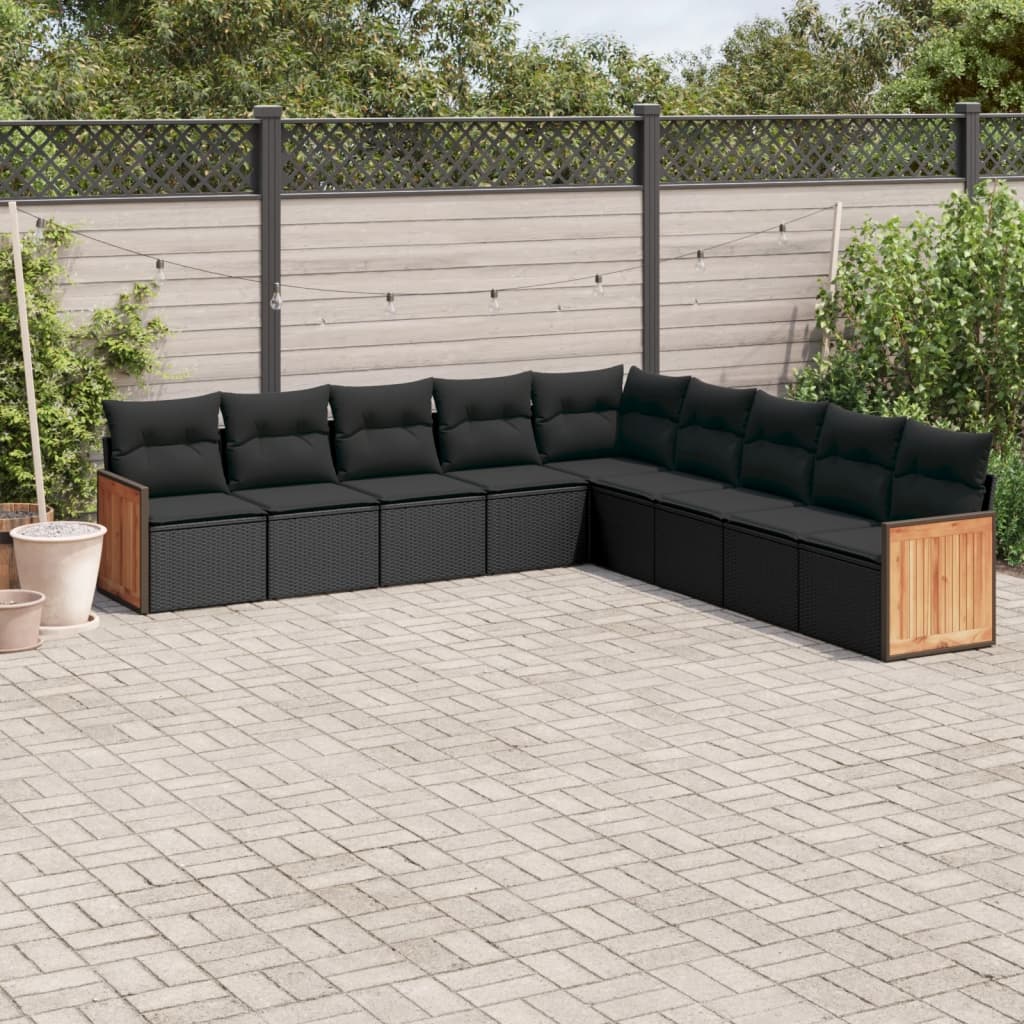 9-tlg. Garten-Sofagarnitur mit Kissen Schwarz Poly Rattan 9-tlg. Garten-Sofagarnitur mit Kissen Schwarz Poly Rattan