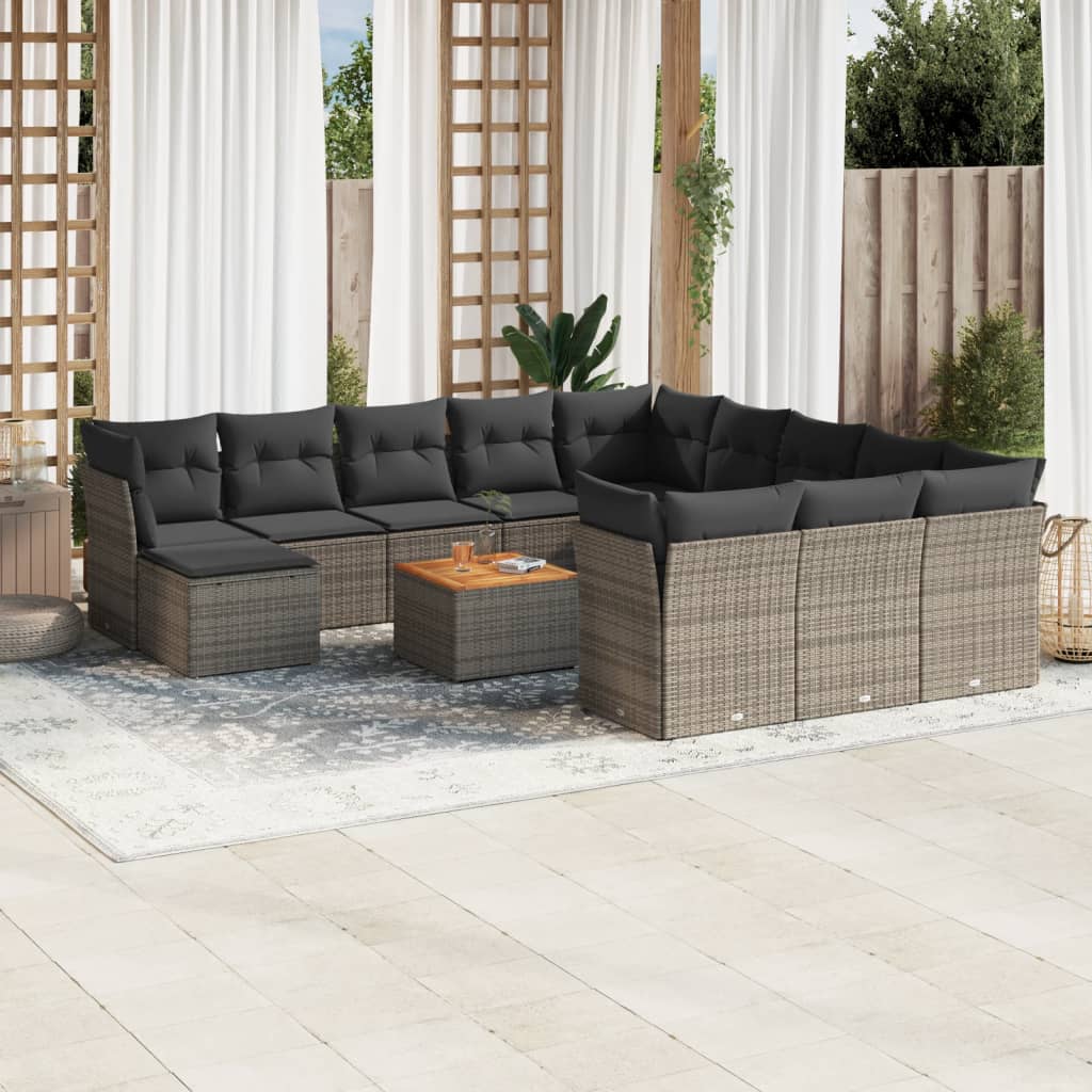 13-tlg. Garten-Sofagarnitur mit Kissen Grau Poly Rattan 13-tlg. Garten-Sofagarnitur mit Kissen Grau Poly Rattan