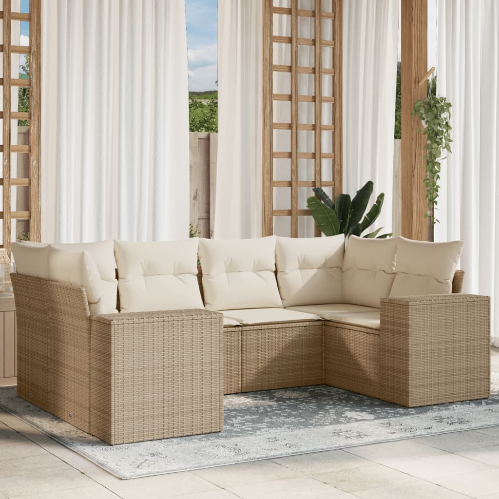 6-tlg. Garten-Sofagarnitur mit Kissen Beige Poly Rattan 6-tlg. Garten-Sofagarnitur mit Kissen Beige Poly Rattan