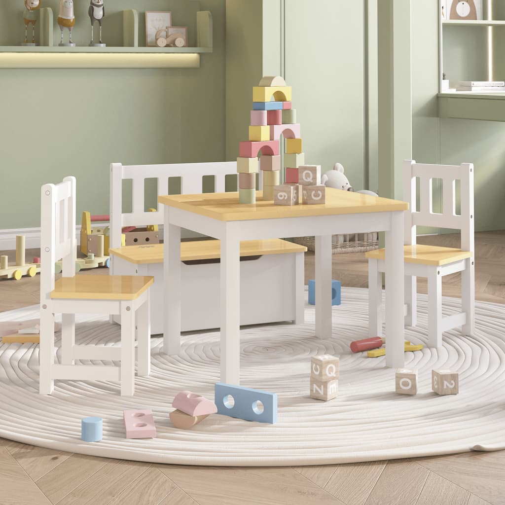 4-tlg. Kinder-Sitzgruppe Weiß und Beige MDF 4-tlg. Kinder-Sitzgruppe Weiß und Beige MDF
