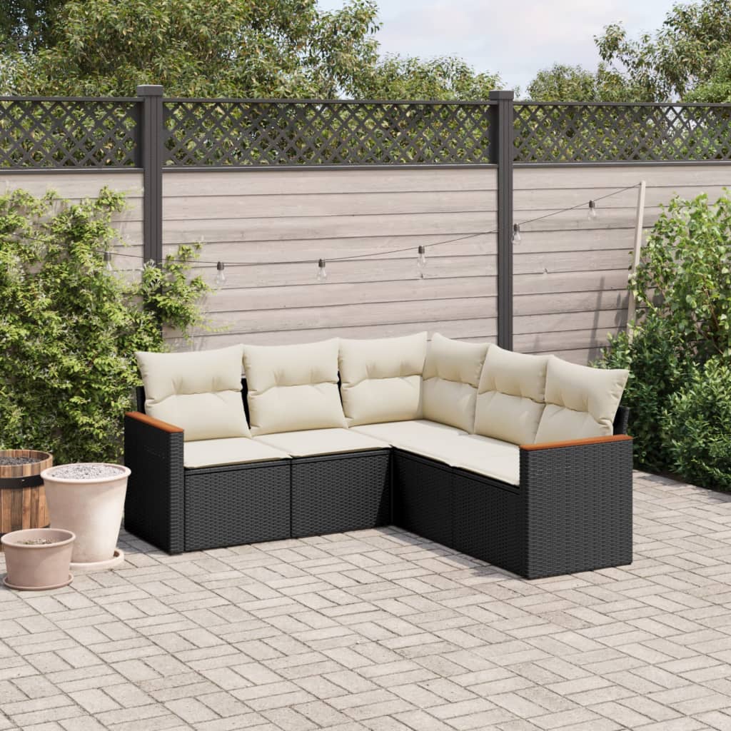 5-tlg. Garten-Sofagarnitur mit Kissen Schwarz Poly Rattan 5-tlg. Garten-Sofagarnitur mit Kissen Schwarz Poly Rattan
