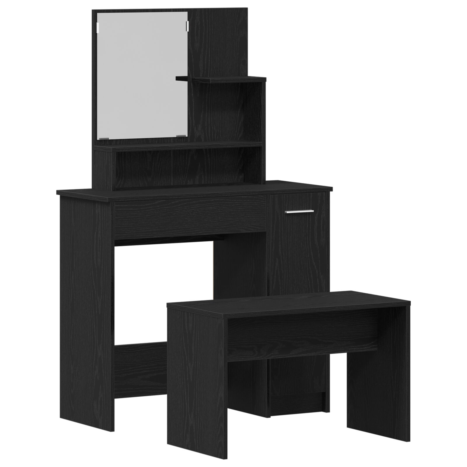 Frisierkommoden Set Schwarz Eiche Holzwerkstoff, Schwarze Eichen Frisierkommode mit Spiegel - 86,5 x 35 x 136 cm, Hocker Schwarz Eiche 70 x 35 x 45 cm Holzwerkstoff Frisierkommoden Set Schwarz Eiche Holzwerkstoff, Schwarze Eichen Frisierkommode mit Spiegel - 86,5 x 35 x 136 cm, Hocker Schwarz Eiche 70 x 35 x 45 cm Holzwerkstoff