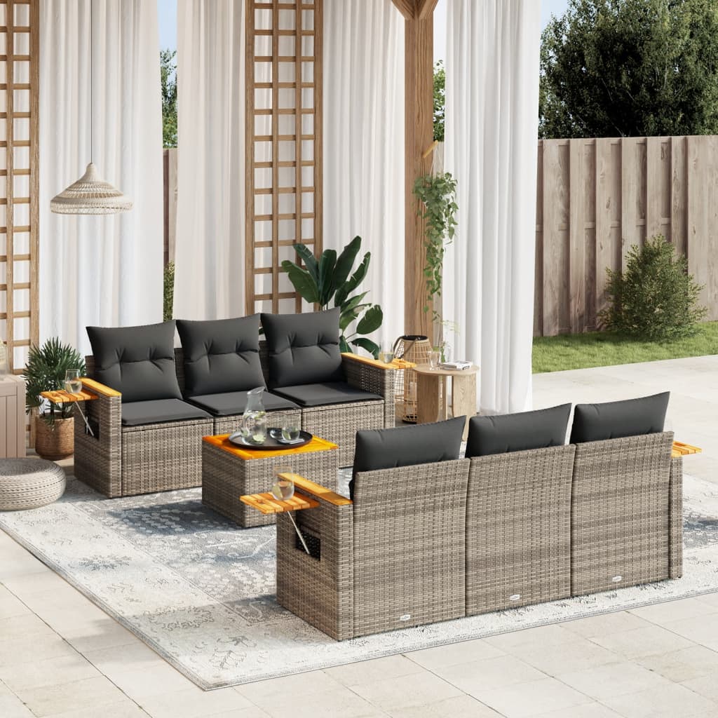 7-tlg. Garten-Sofagarnitur mit Kissen Grau Poly Rattan 7-tlg. Garten-Sofagarnitur mit Kissen Grau Poly Rattan