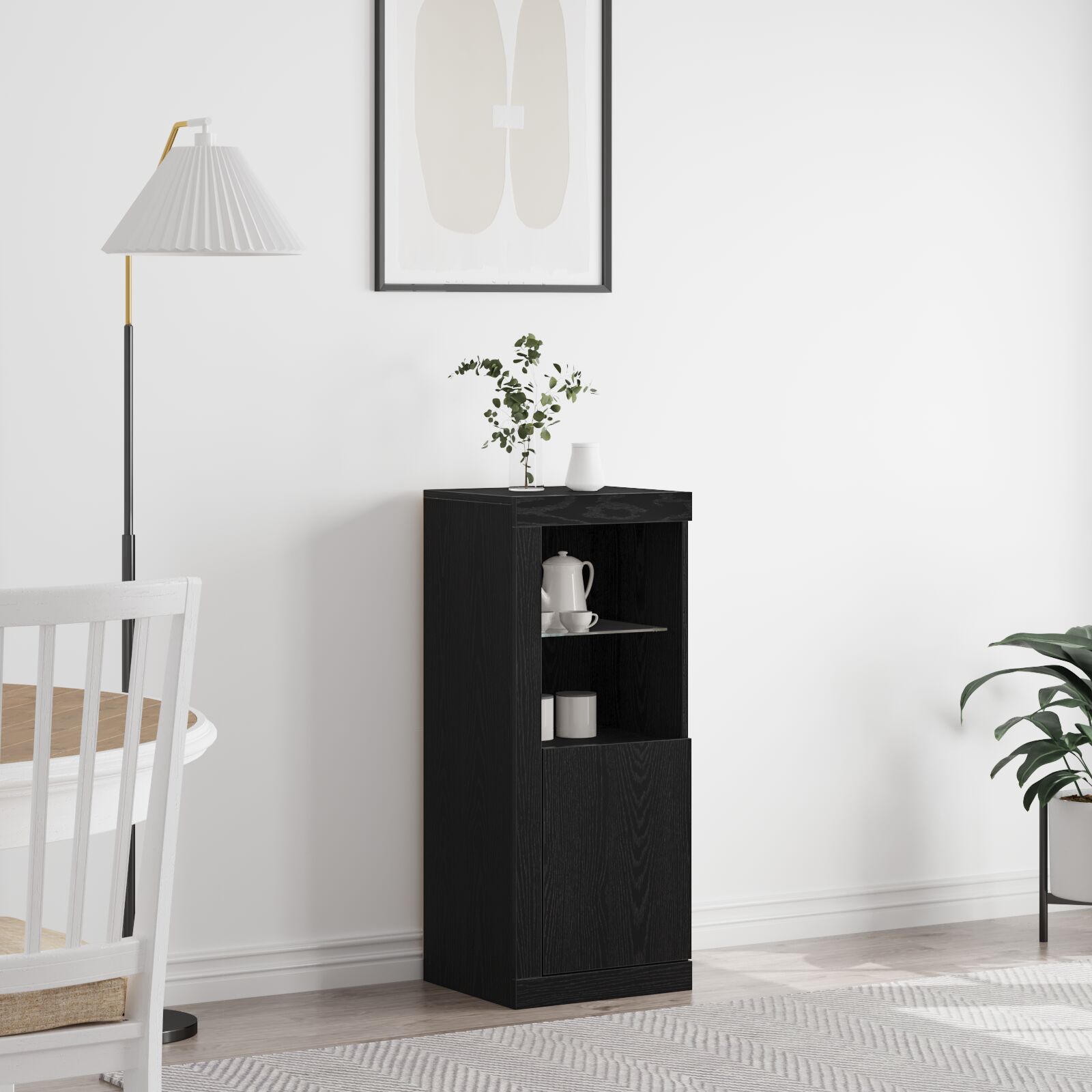 vidaXL Sideboard mit LED-Lichtern Schwarz Eiche 41x37x100 cm