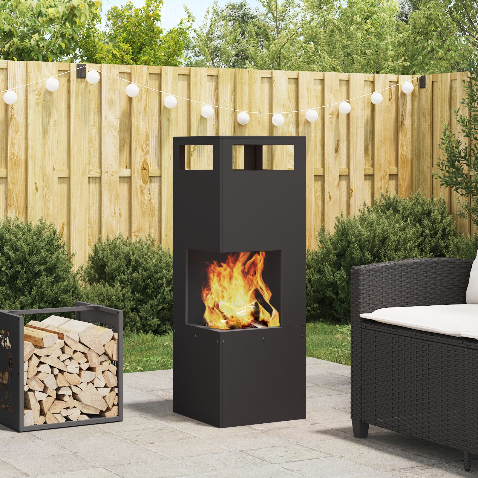vidaXL Feuerstelle Quadrat Schwarz 35x35x100 cm Stahl vidaXL Feuerstelle Quadrat Schwarz 35x35x100 cm Stahl