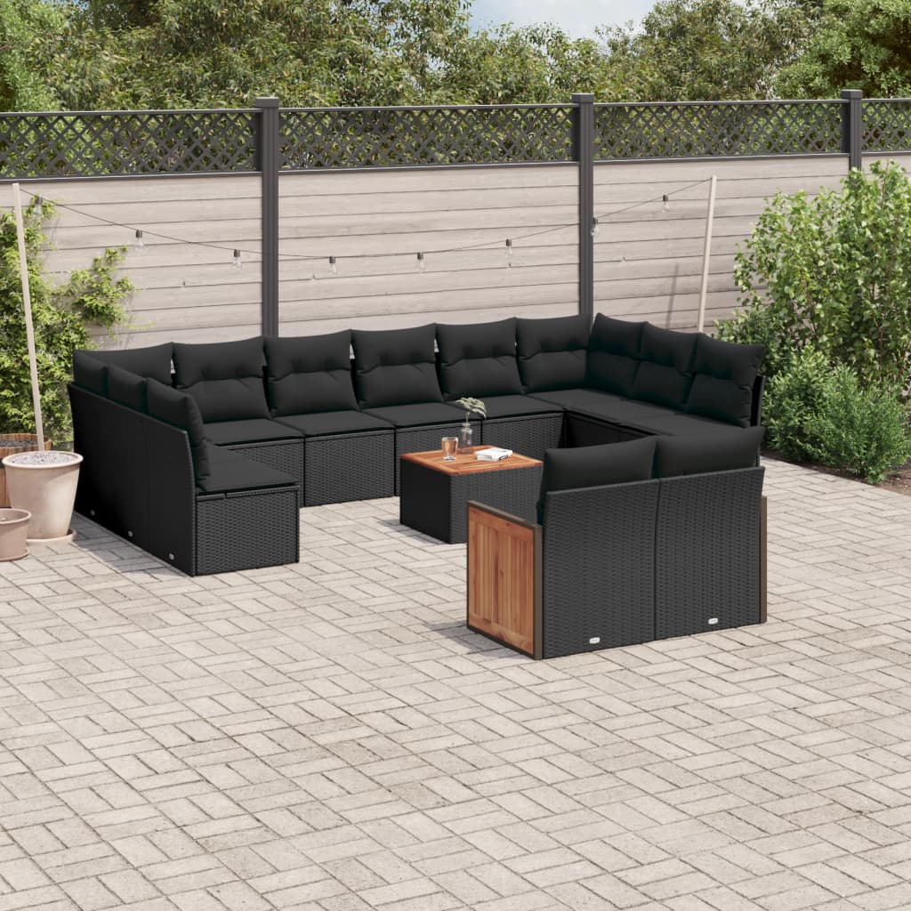13-tlg. Garten-Sofagarnitur mit Kissen Schwarz Poly Rattan 13-tlg. Garten-Sofagarnitur mit Kissen Schwarz Poly Rattan