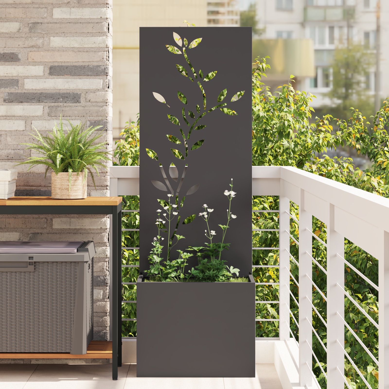 Blumentopf mit dekorativem Paneel Schwarz 50 x 140 cm Blumentopf mit dekorativem Paneel Schwarz 50 x 140 cm