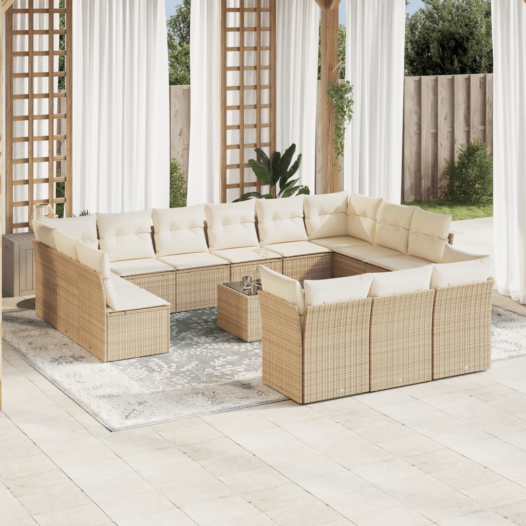 14-tlg. Garten-Sofagarnitur mit Kissen Beige Poly Rattan 14-tlg. Garten-Sofagarnitur mit Kissen Beige Poly Rattan