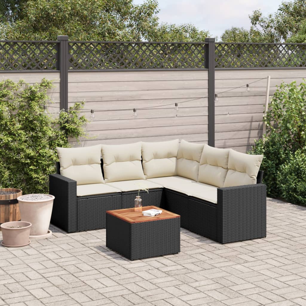 6-tlg. Garten-Sofagarnitur mit Kissen Schwarz Poly Rattan 6-tlg. Garten-Sofagarnitur mit Kissen Schwarz Poly Rattan