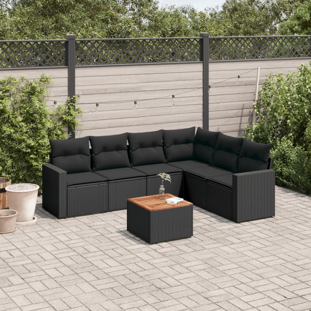7-tlg. Garten-Sofagarnitur mit Kissen Schwarz Poly Rattan 7-tlg. Garten-Sofagarnitur mit Kissen Schwarz Poly Rattan