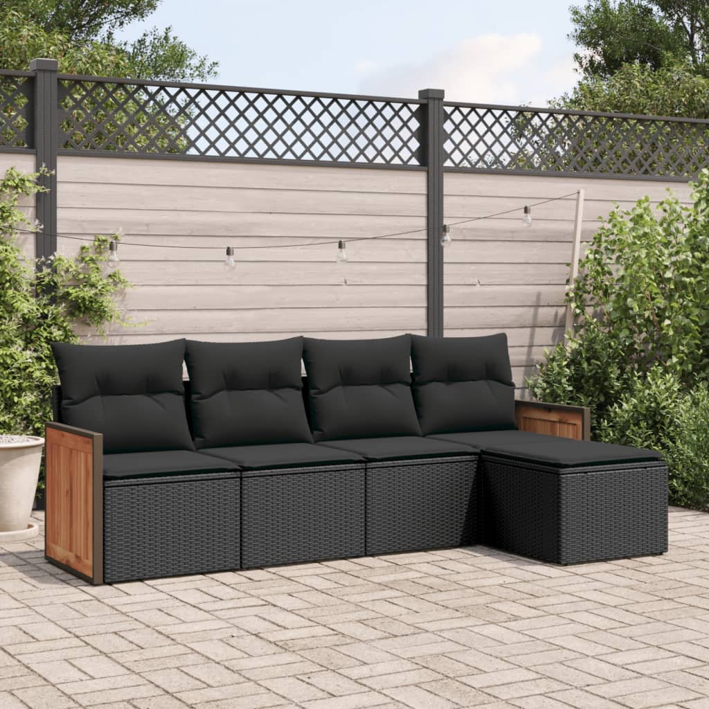 5-tlg. Garten-Sofagarnitur mit Kissen Schwarz Poly Rattan 5-tlg. Garten-Sofagarnitur mit Kissen Schwarz Poly Rattan