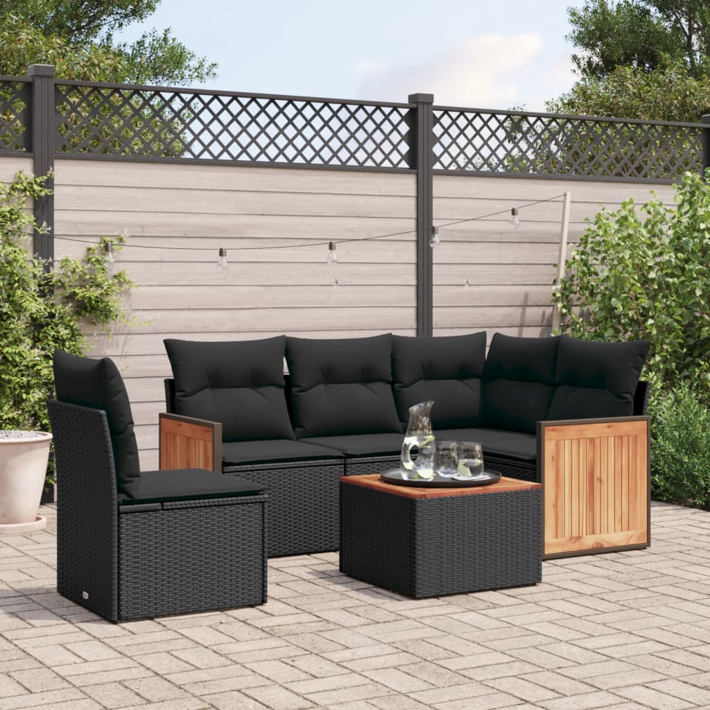 6-tlg. Garten-Sofagarnitur mit Kissen Schwarz Poly Rattan 6-tlg. Garten-Sofagarnitur mit Kissen Schwarz Poly Rattan