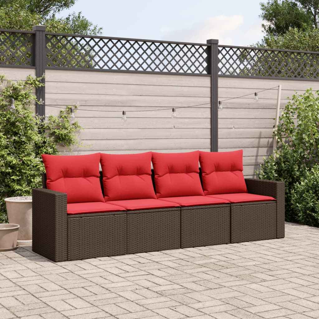 4-tlg. Garten-Sofagarnitur mit Kissen Braun Poly Rattan 4-tlg. Garten-Sofagarnitur mit Kissen Braun Poly Rattan