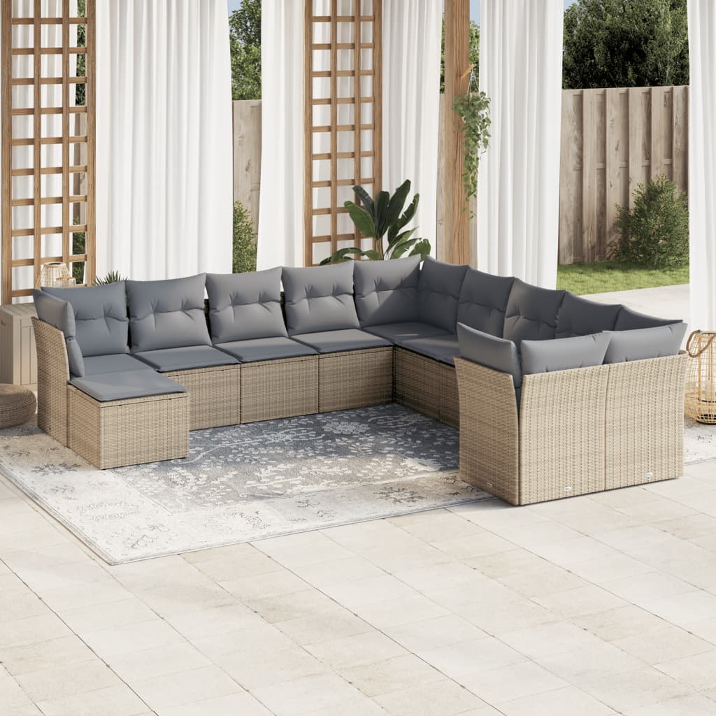 11-tlg. Garten-Sofagarnitur mit Kissen Beige Poly Rattan 11-tlg. Garten-Sofagarnitur mit Kissen Beige Poly Rattan