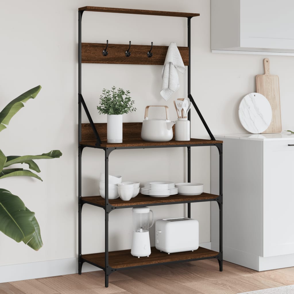 Bäckerregal mit Haken 4 Böden Braun Eichen-Optik Holzwerkstoff Bäckerregal mit Haken 4 Böden Braun Eichen-Optik Holzwerkstoff