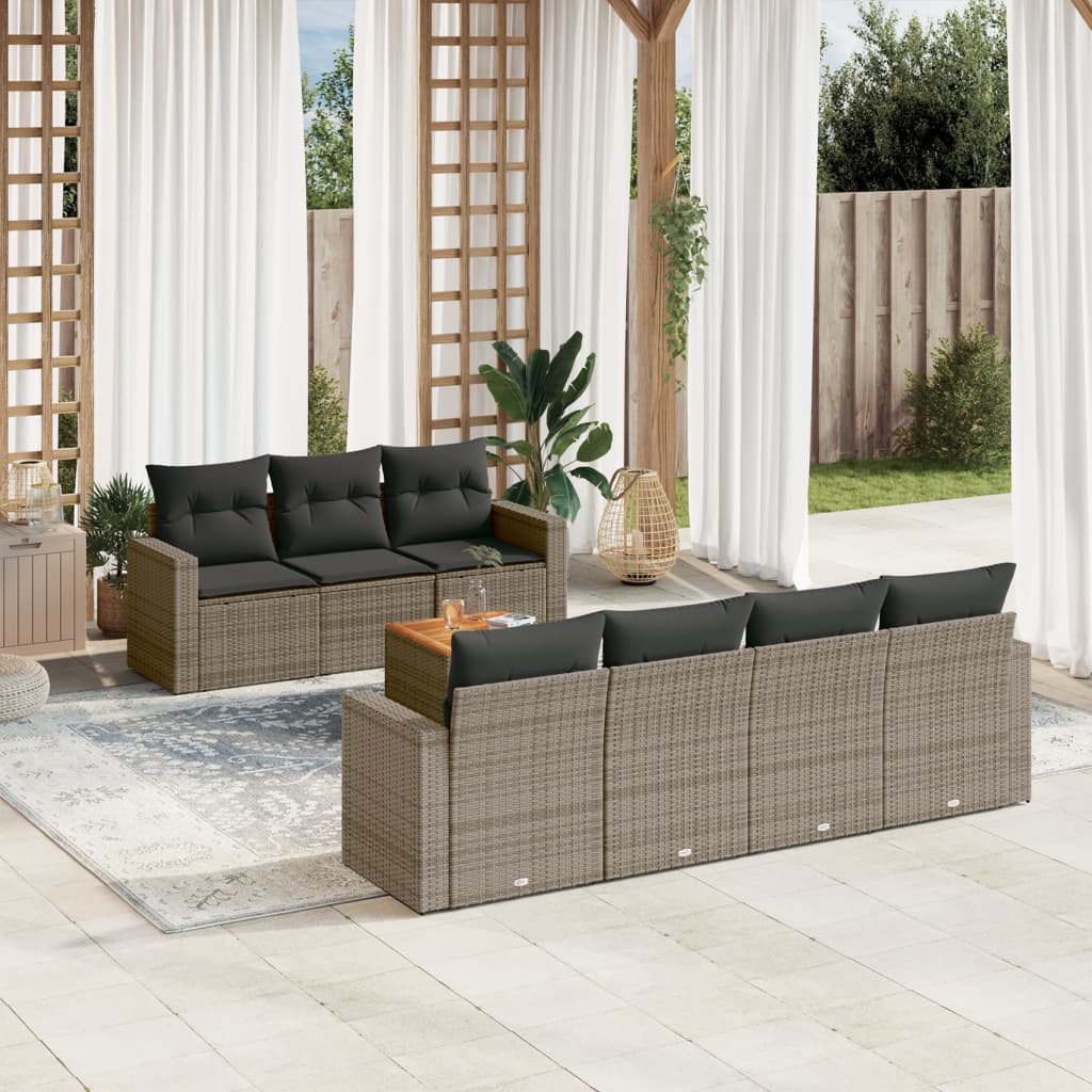 8-tlg. Garten-Sofagarnitur mit Kissen Grau Poly Rattan 8-tlg. Garten-Sofagarnitur mit Kissen Grau Poly Rattan