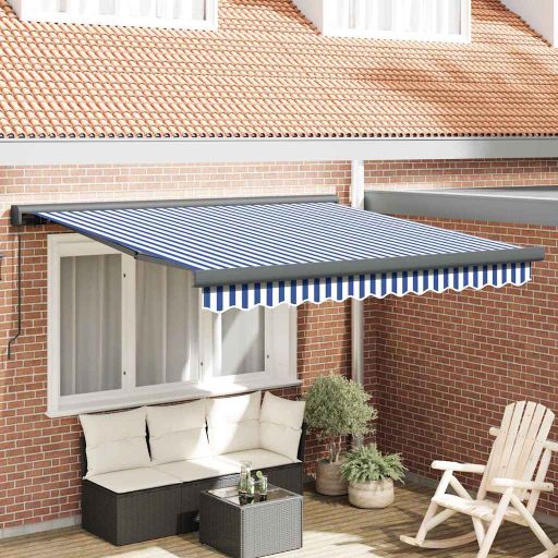 Einziehbare Markise Blau und Weiß 300 x 250 cm Stoff und Metall