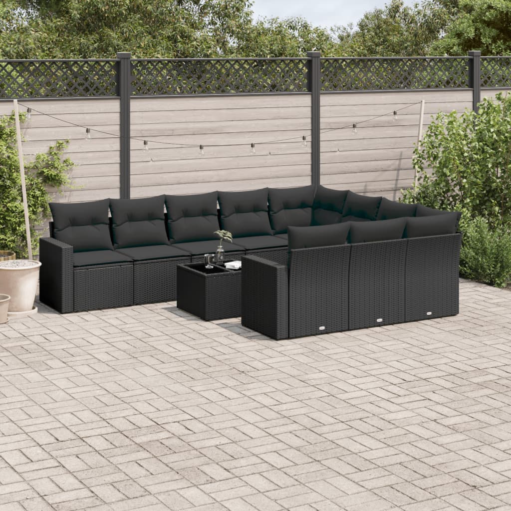 11-tlg. Garten-Sofagarnitur mit Kissen Schwarz Poly Rattan 11-tlg. Garten-Sofagarnitur mit Kissen Schwarz Poly Rattan