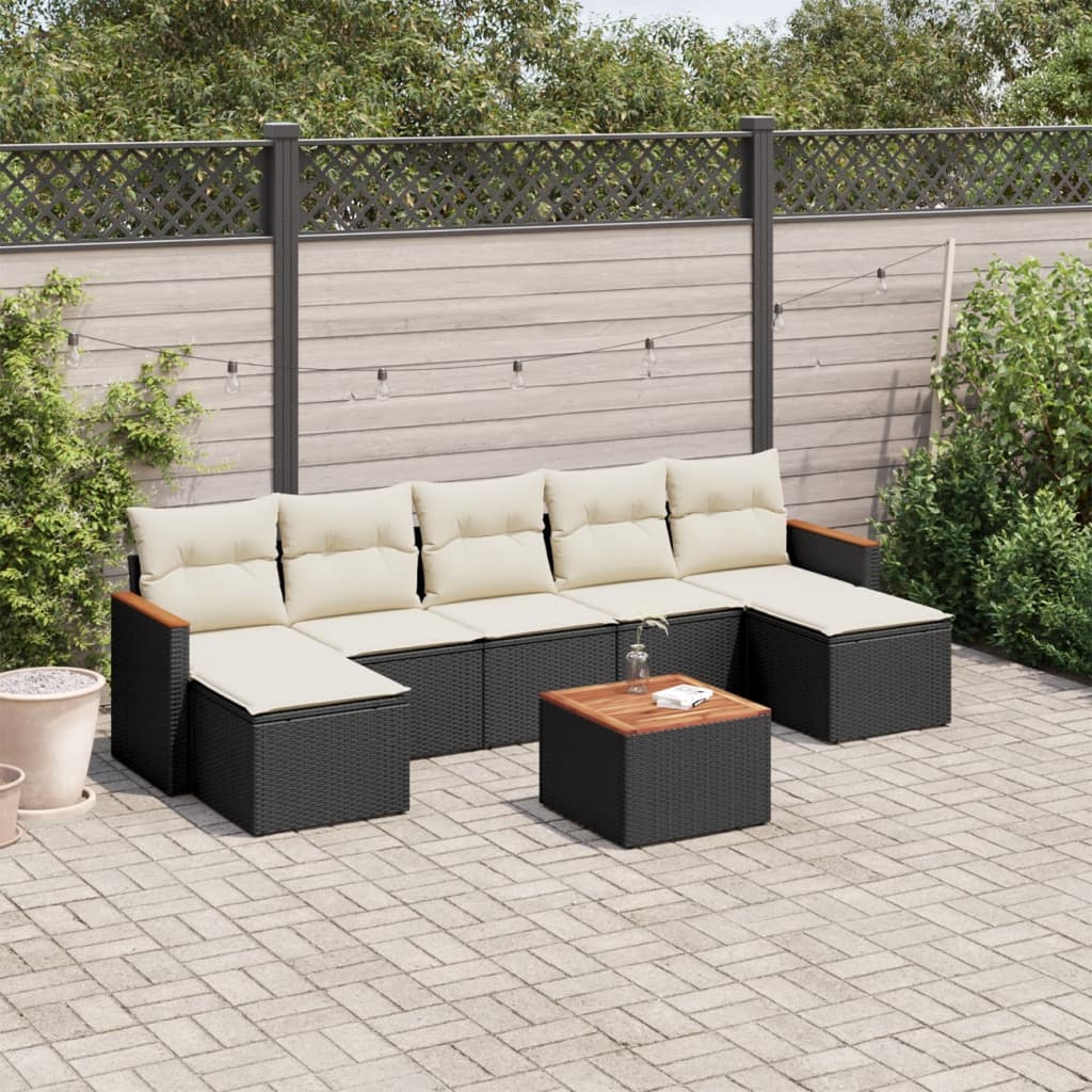 8-tlg. Garten-Sofagarnitur mit Kissen Schwarz Poly Rattan 8-tlg. Garten-Sofagarnitur mit Kissen Schwarz Poly Rattan