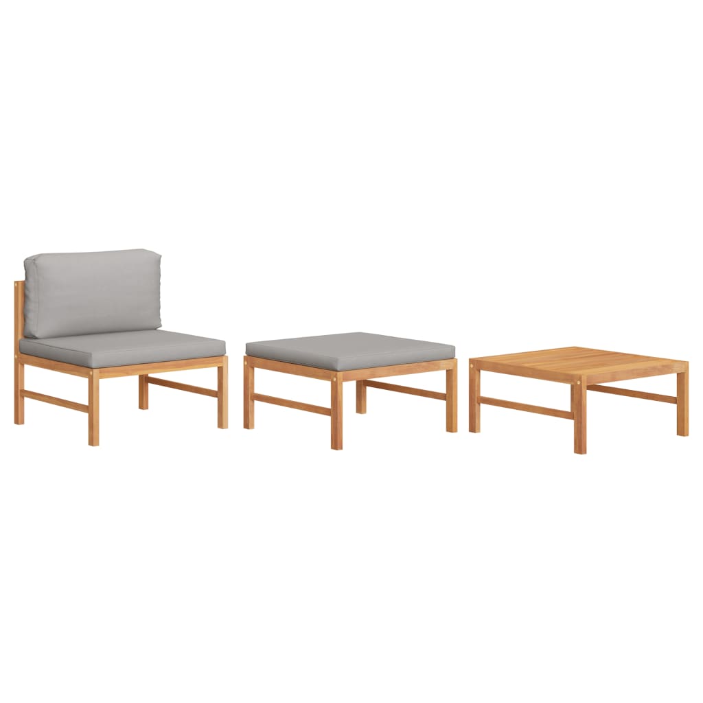 3-tlg. Garten-Lounge-Set mit Dunkelgrauen Kissen Teakholz 3-tlg. Garten-Lounge-Set mit Dunkelgrauen Kissen Teakholz