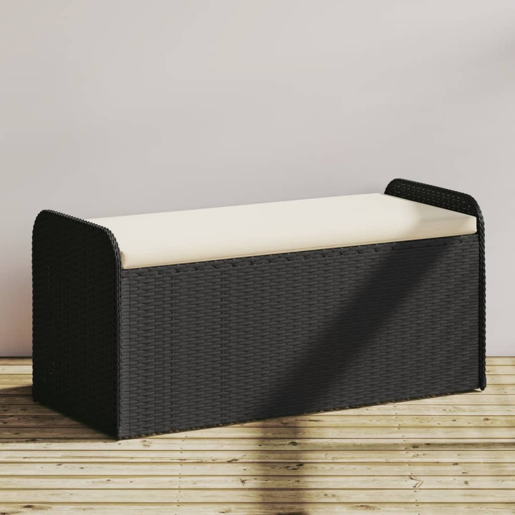 Sitzbank mit Stauraum & Kissen Schwarz 115x51x52 cm Poly Rattan Sitzbank mit Stauraum & Kissen Schwarz 115x51x52 cm Poly Rattan